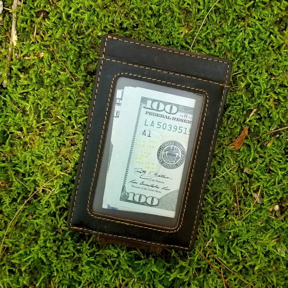 SOLD OUT! Genuine Leather Mens Money Clip ID Case - Picture 3 of 6